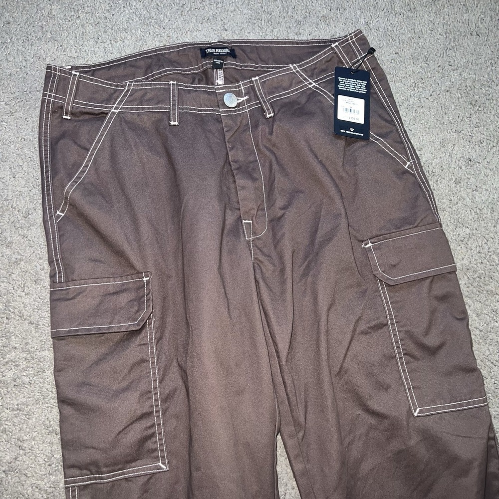 NWT True Religion Brand Jeans 108335 Men's Bracken Brown Cargo Pants Size 34x32‎